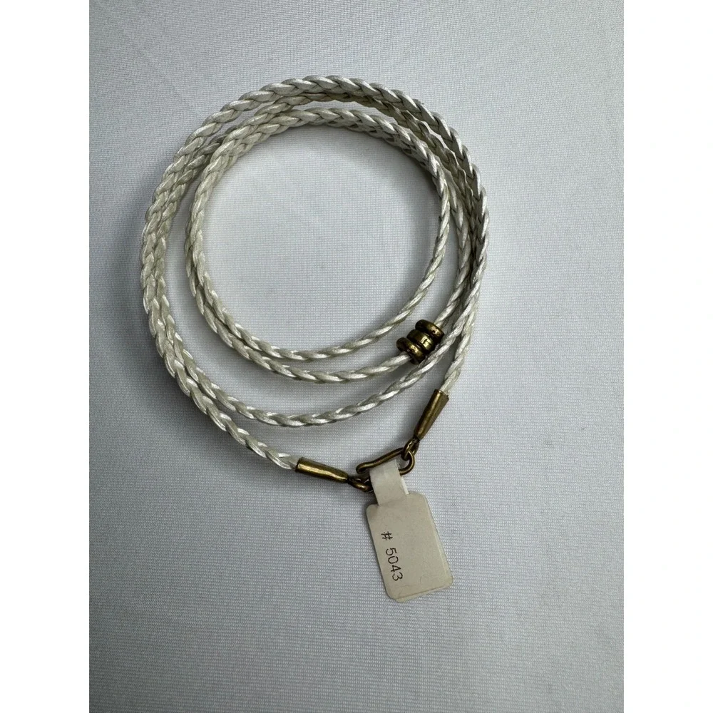 Boho Braided Wrap Bracelet Ivory White Cord Antique Brass Hardware Multi Strand